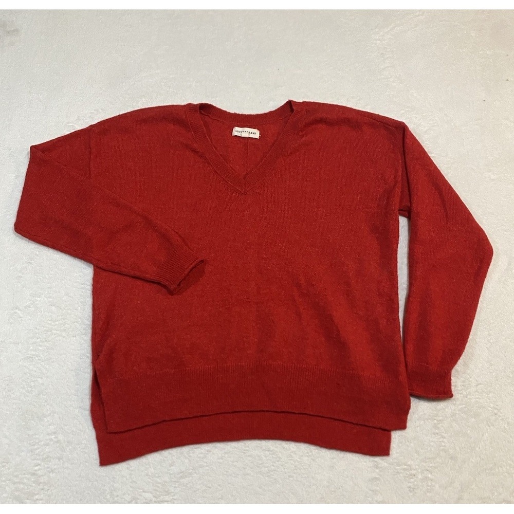 Lucky Brand Sweater Womens Size M Red Wool Blend V Neck Oversize